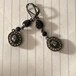 Vintage Givenchy Gunmetal Black Rhinestone Lever Back Dangle Earrings